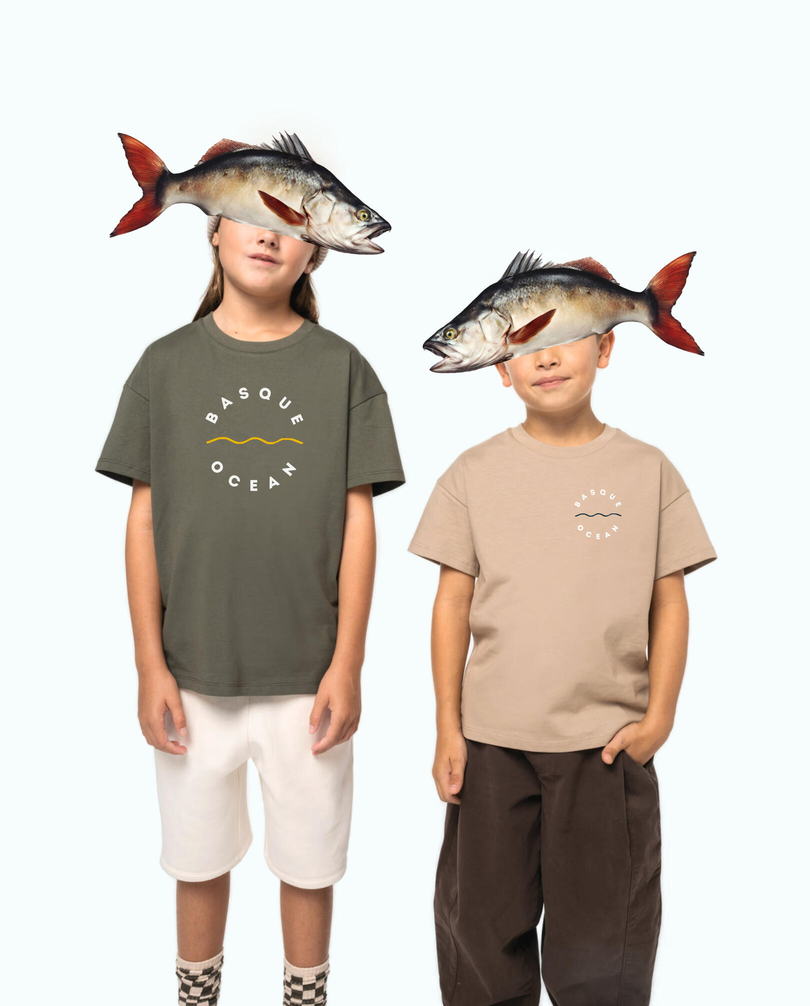 Fish&Kids Collection by Surfing San Sebastián: sustainable T-shirts, sweatshirts, and urban apparel for kids inspired by the ocean and city energy
